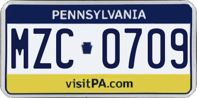 PA license plate MZC0709