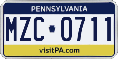 PA license plate MZC0711