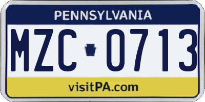 PA license plate MZC0713