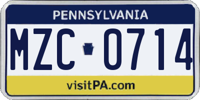 PA license plate MZC0714