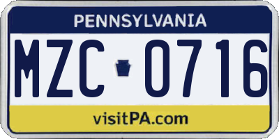 PA license plate MZC0716