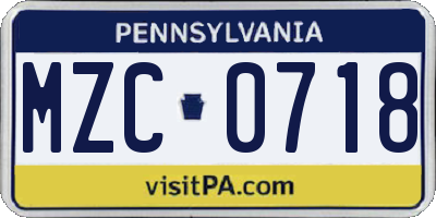 PA license plate MZC0718