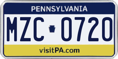 PA license plate MZC0720