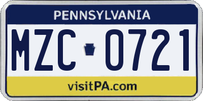 PA license plate MZC0721