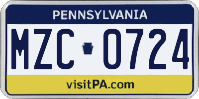 PA license plate MZC0724