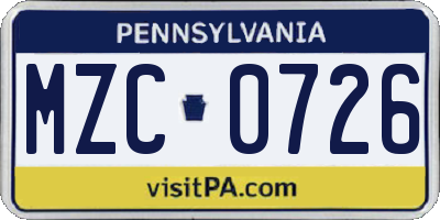 PA license plate MZC0726