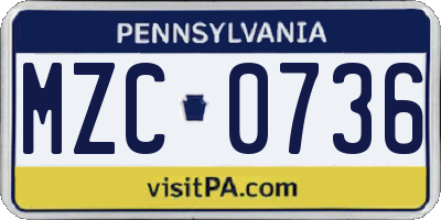 PA license plate MZC0736