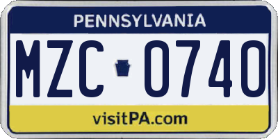 PA license plate MZC0740