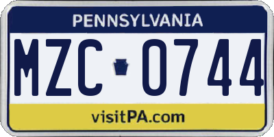 PA license plate MZC0744