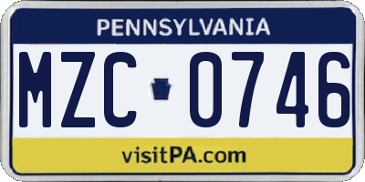 PA license plate MZC0746