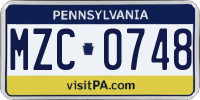 PA license plate MZC0748