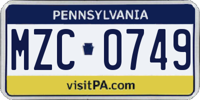 PA license plate MZC0749