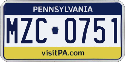 PA license plate MZC0751