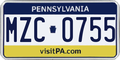 PA license plate MZC0755