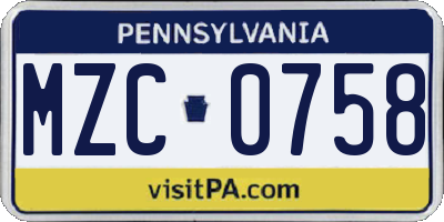 PA license plate MZC0758