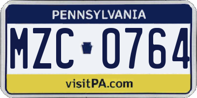 PA license plate MZC0764