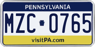 PA license plate MZC0765