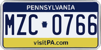 PA license plate MZC0766