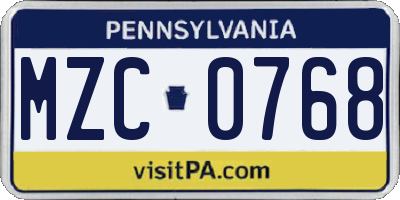 PA license plate MZC0768