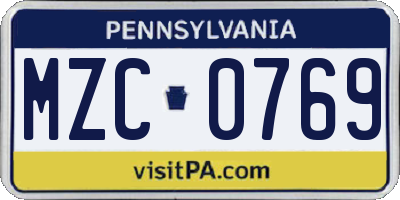 PA license plate MZC0769