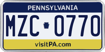 PA license plate MZC0770