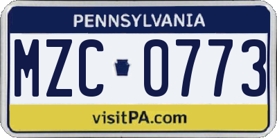 PA license plate MZC0773