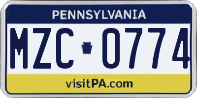 PA license plate MZC0774