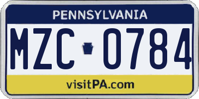 PA license plate MZC0784