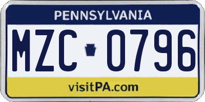 PA license plate MZC0796