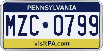 PA license plate MZC0799