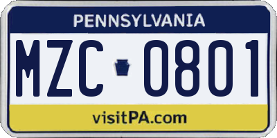 PA license plate MZC0801
