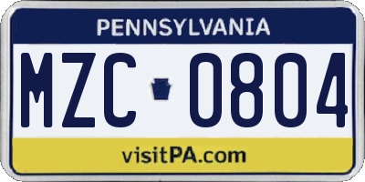 PA license plate MZC0804