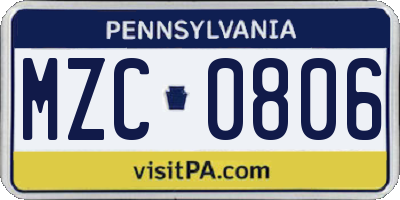 PA license plate MZC0806