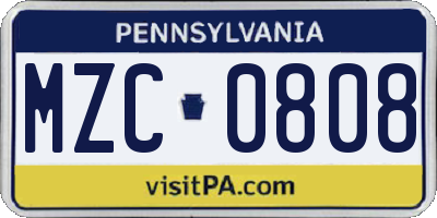 PA license plate MZC0808