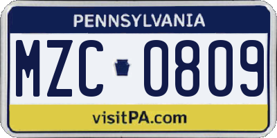 PA license plate MZC0809