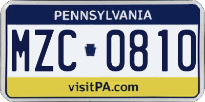 PA license plate MZC0810