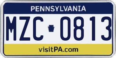 PA license plate MZC0813
