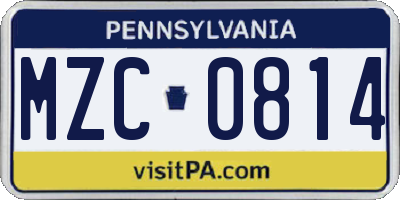 PA license plate MZC0814