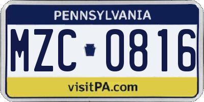 PA license plate MZC0816