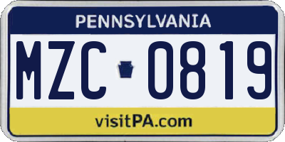PA license plate MZC0819