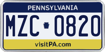 PA license plate MZC0820