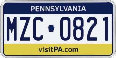 PA license plate MZC0821