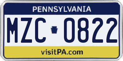 PA license plate MZC0822