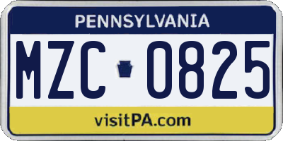 PA license plate MZC0825