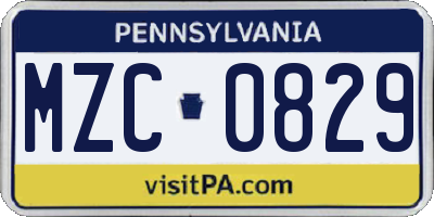 PA license plate MZC0829