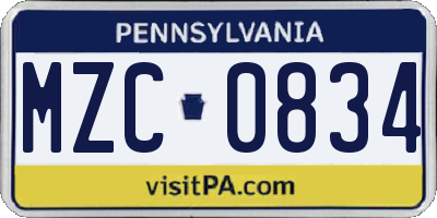 PA license plate MZC0834