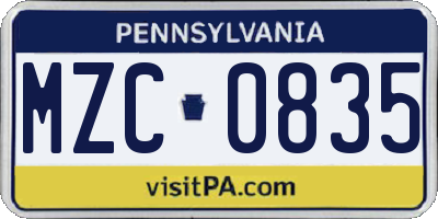 PA license plate MZC0835