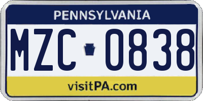PA license plate MZC0838