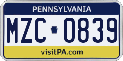 PA license plate MZC0839