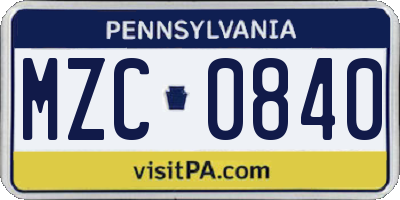 PA license plate MZC0840